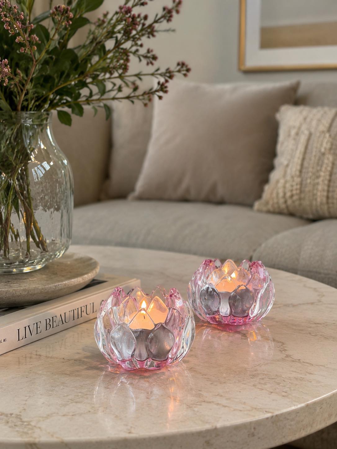 Kerzenhalter rosa Blume - Set mit 2 Stk