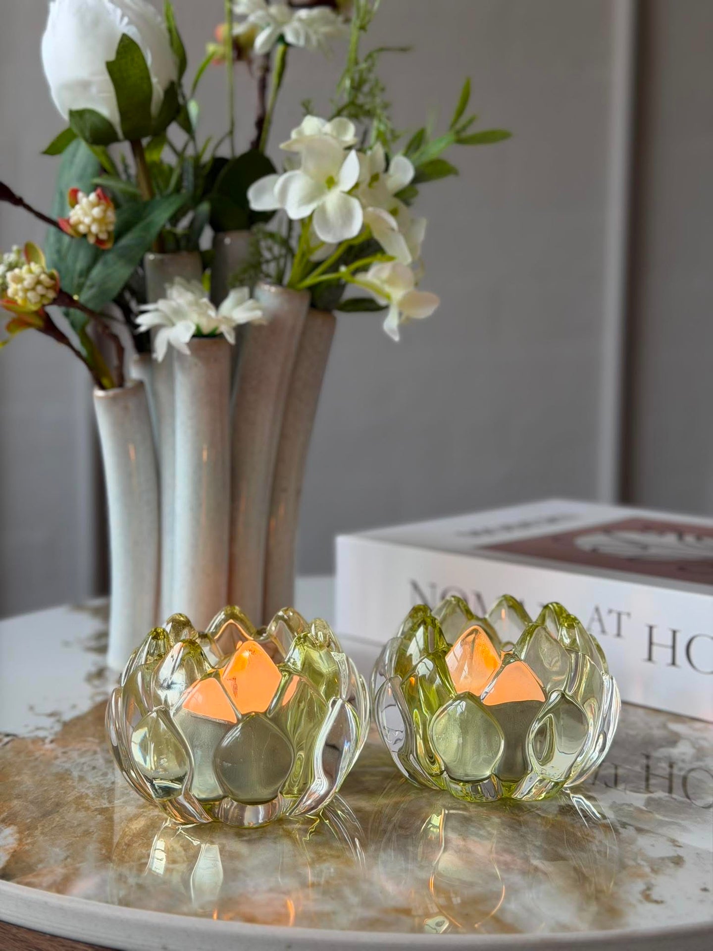 Teelichthalter Grün Lotus - Set mit 2 Stk