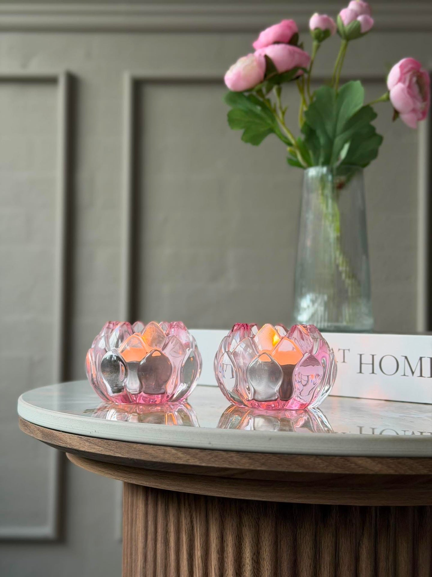 Kerzenhalter rosa Blume - Set mit 2 Stk
