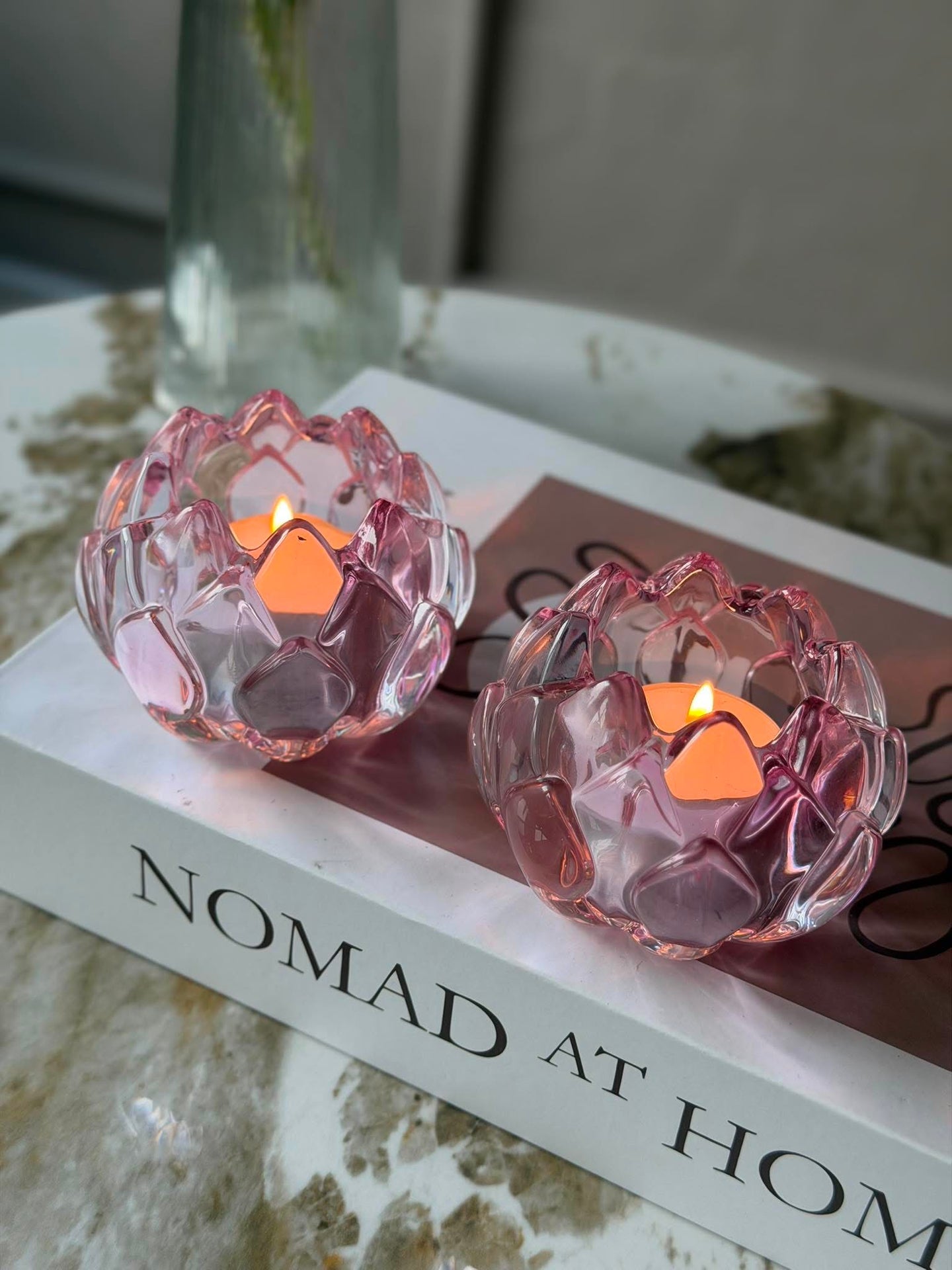 Kerzenhalter rosa Blume - Set mit 2 Stk