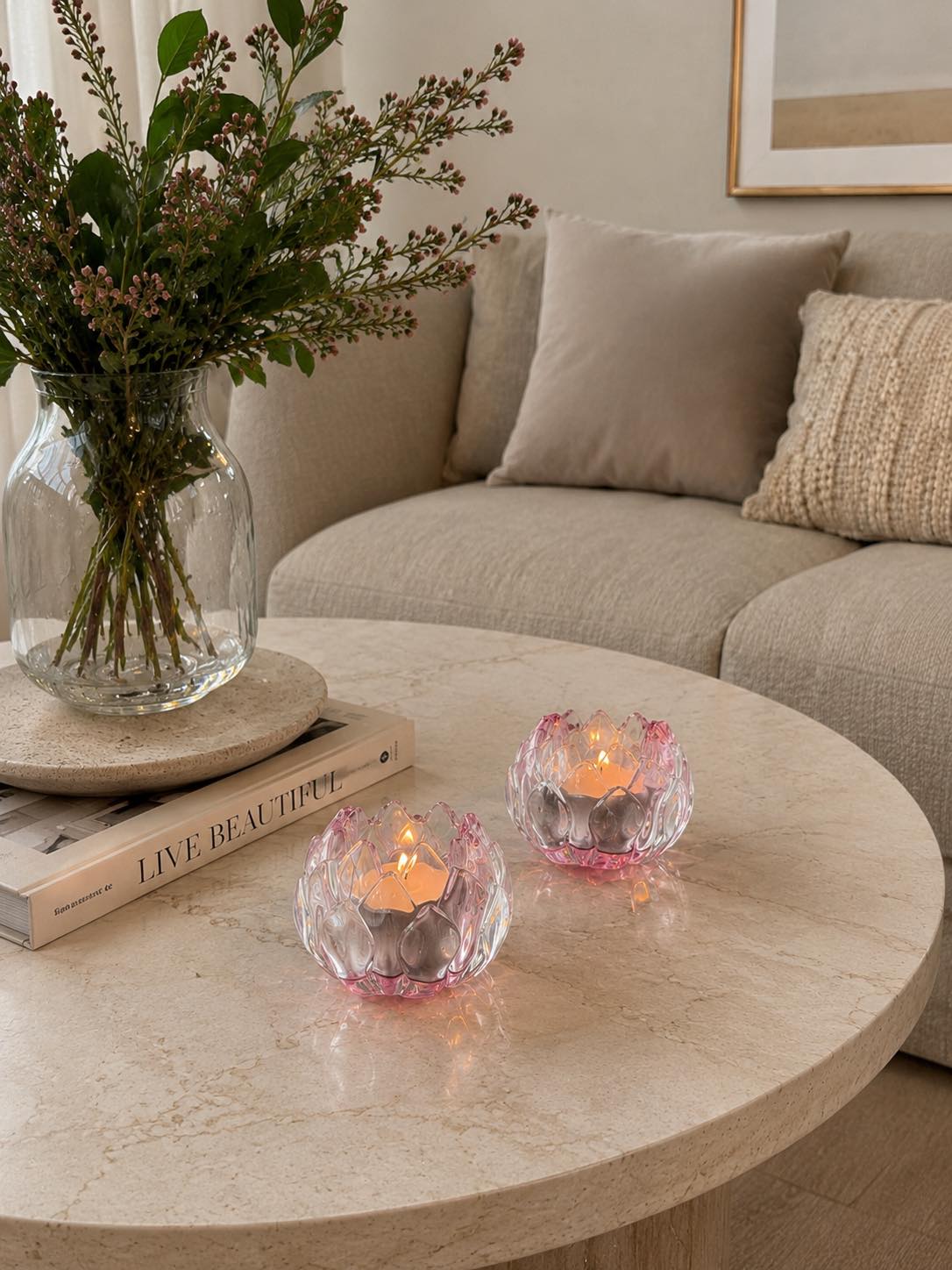 Kerzenhalter rosa Blume - Set mit 2 Stk