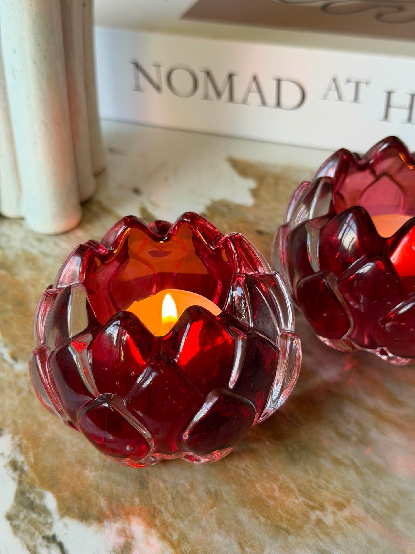 Teelichthalter rote Lotus - Set mit 2 Stk