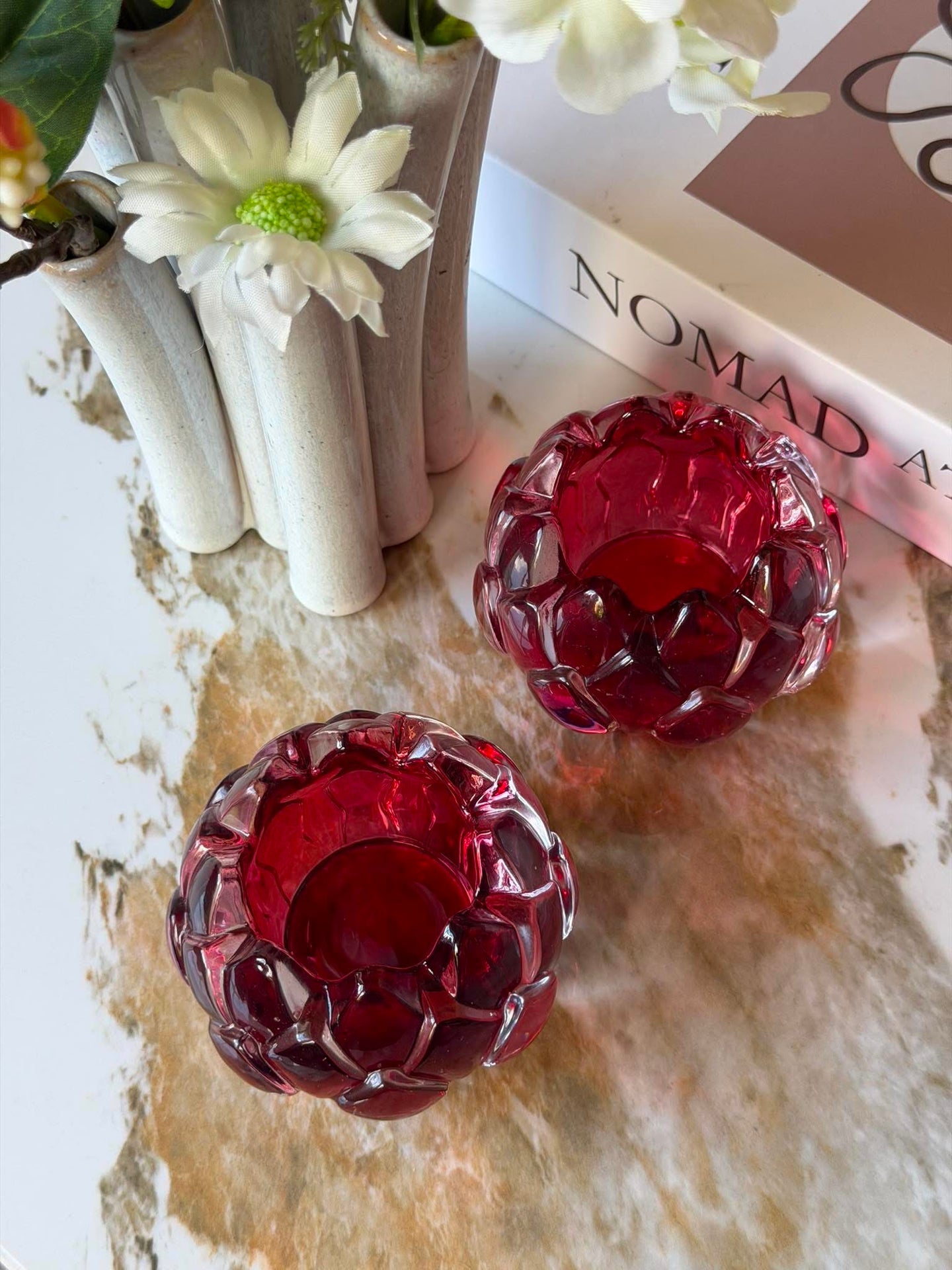 Teelichthalter rote Lotus - Set mit 2 Stk