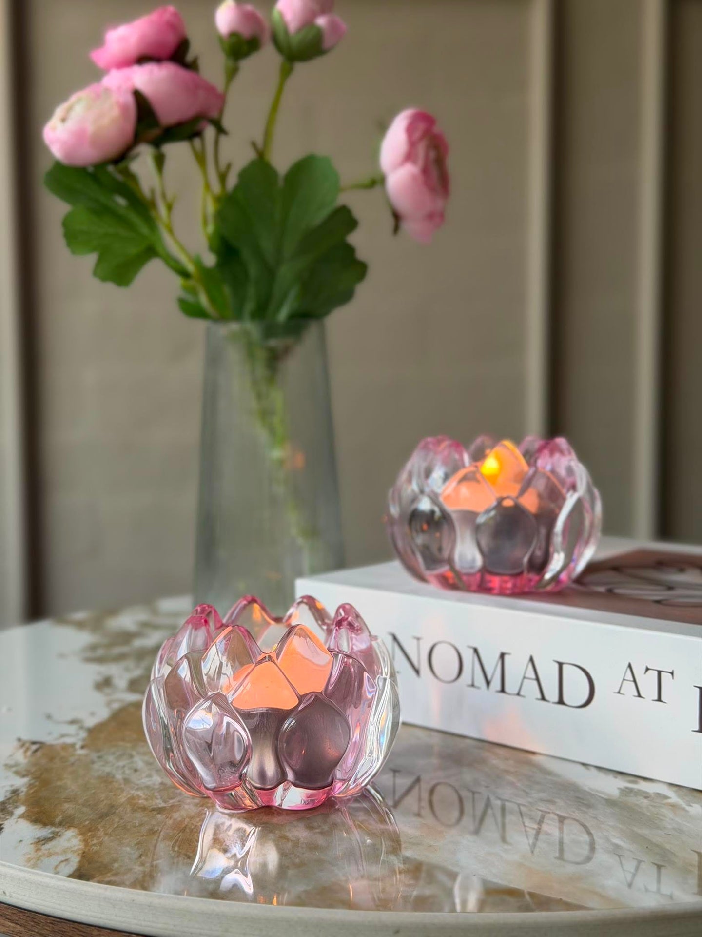 Kerzenhalter rosa Blume - Set mit 2 Stk