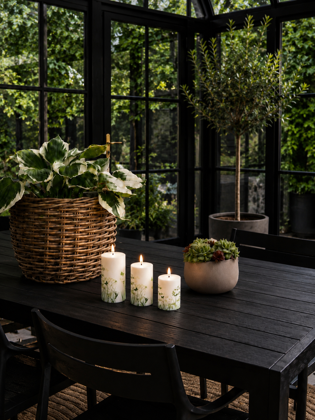 Außen-Blockkerzen Green Flower - Set mit 3 Stück