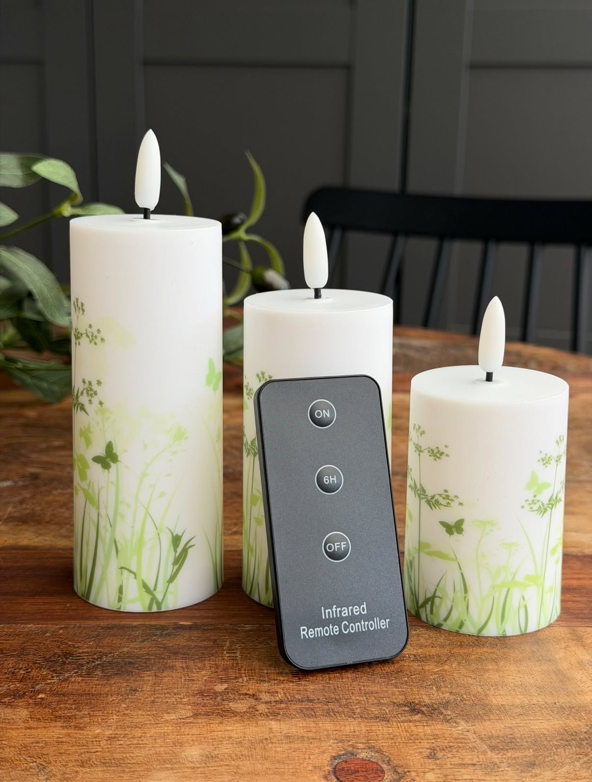 Außen-Blockkerzen Green Flower - Set mit 3 Stück