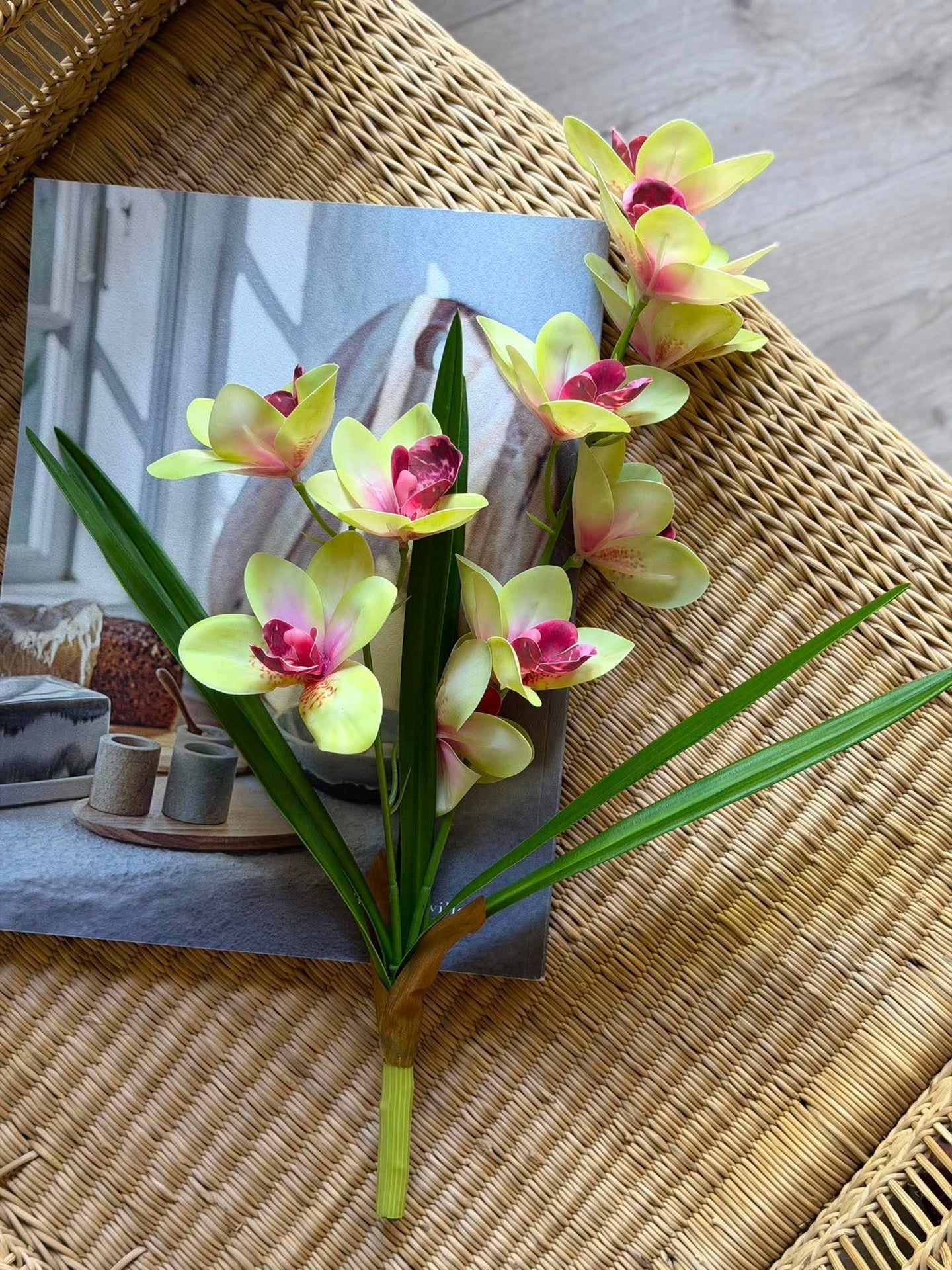 Orchideenstiel - 43 cm Rosa / Gelb