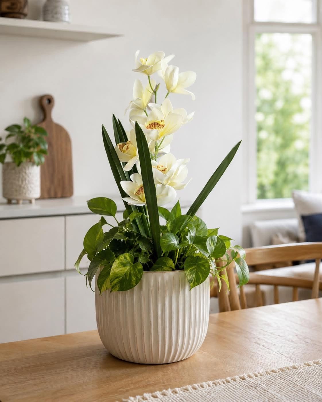 Orchideenstiel - 43 cm Weiß / Gelb