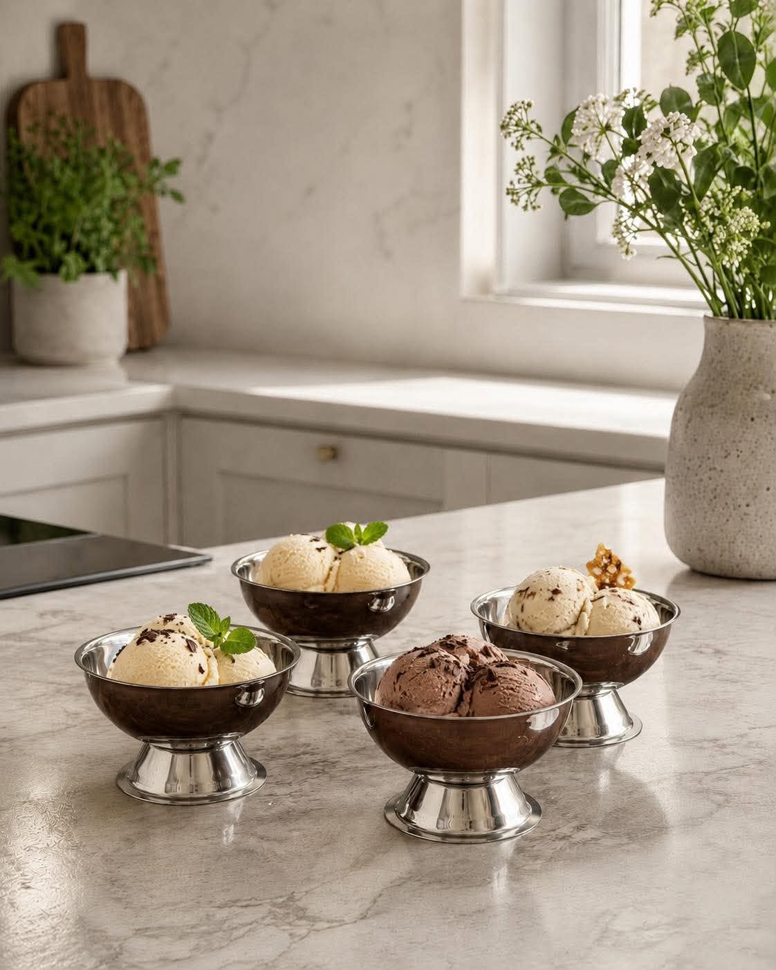 Eis‑Dessertschalen Ø9x6 cm – 4 Stk. – Edelstahl