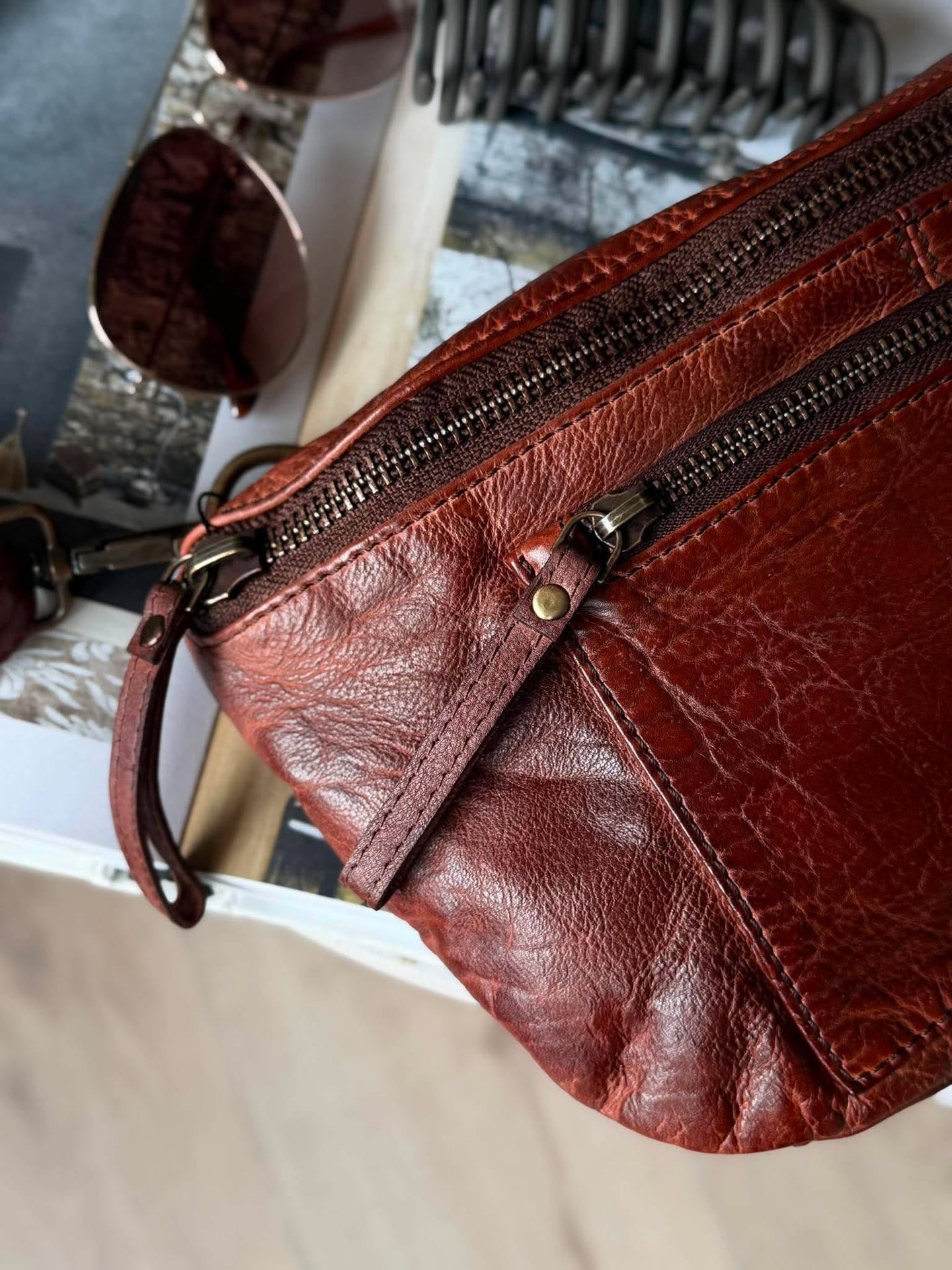 Bumbag Washed cow - Dark cognac