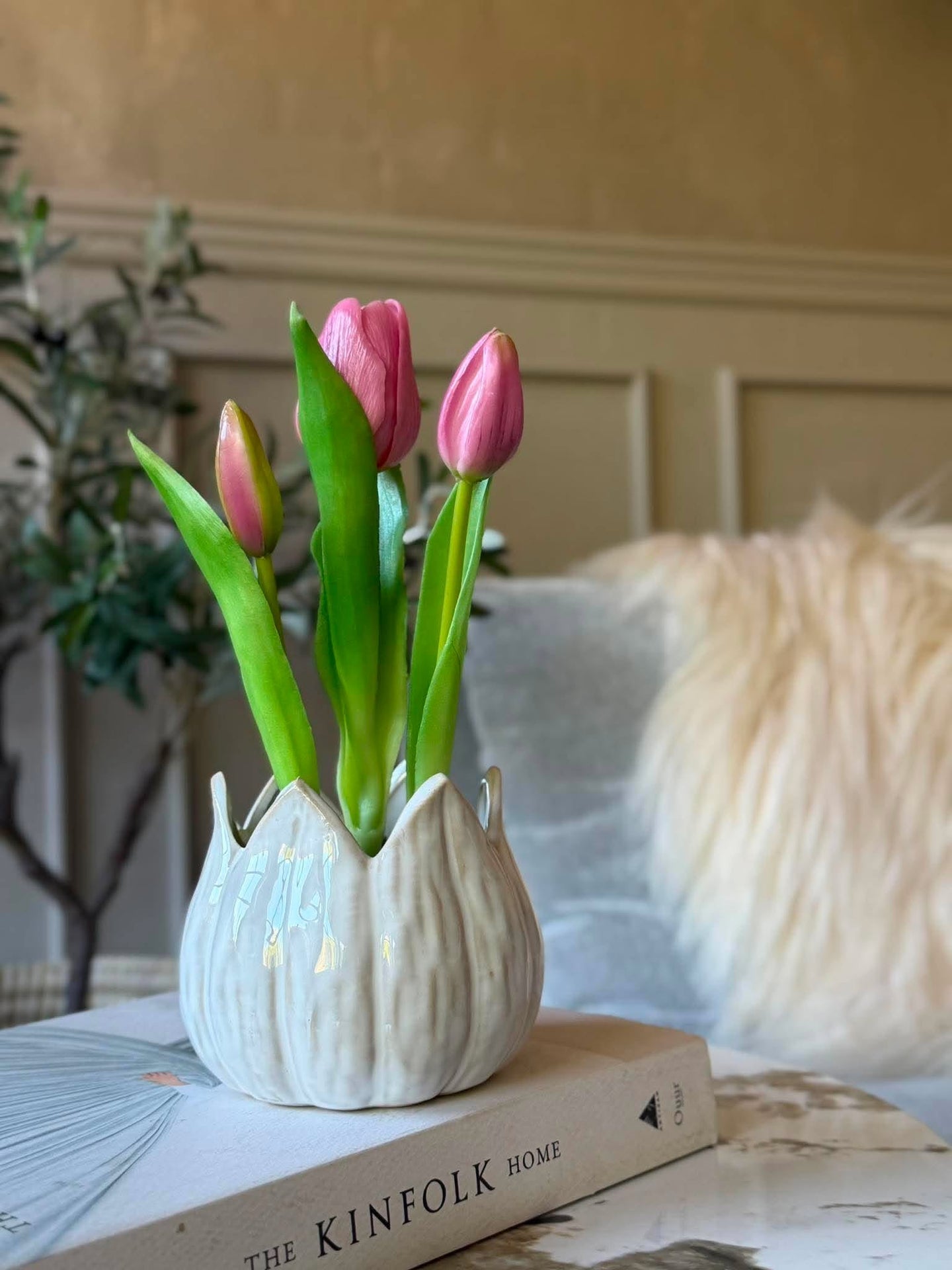 Tulpe im Topf - Dunkelrosa mit 3 Blüten