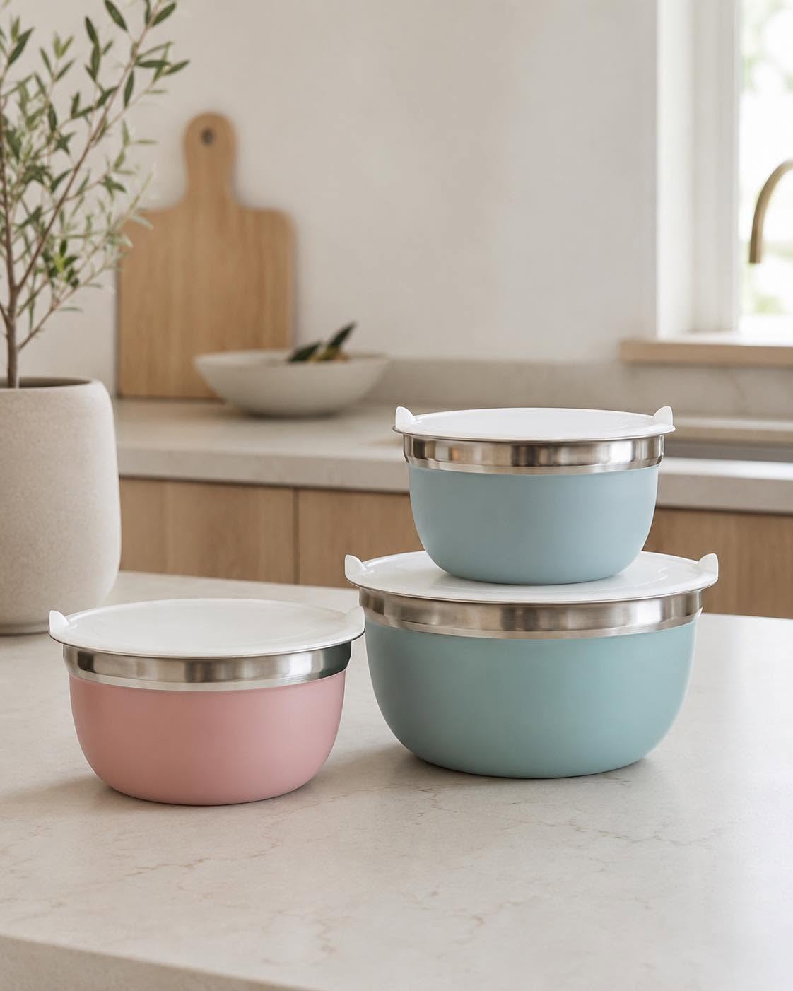 Schüsseln mit Deckel PASTEL – Set mit 3 Schüsseln