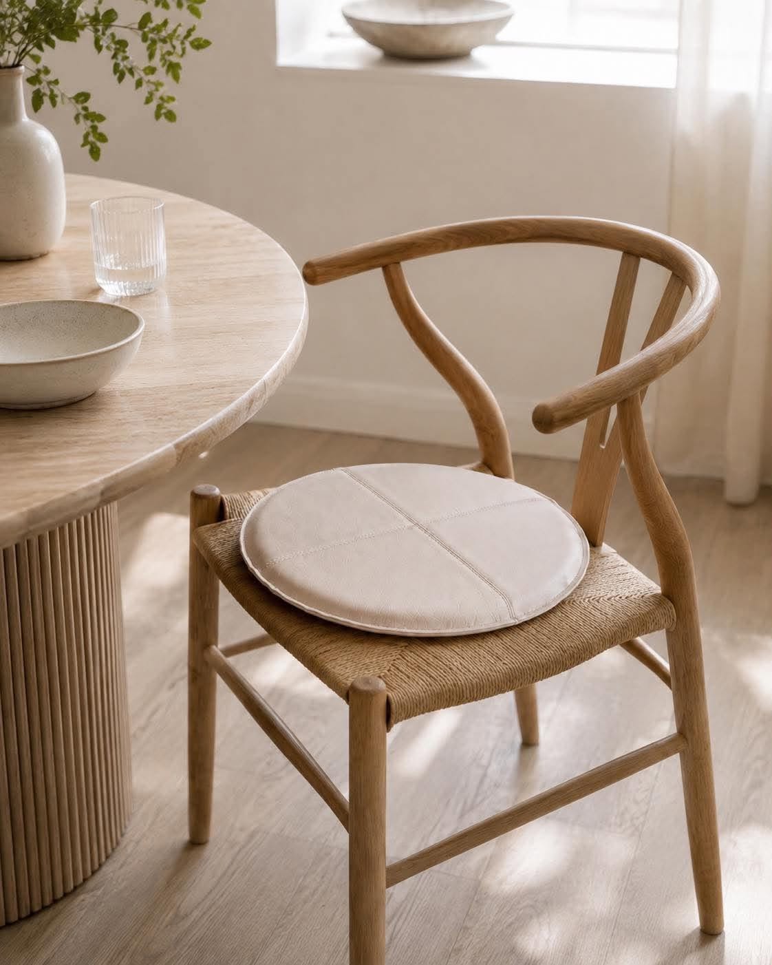 Kissen aus Leder - Beige Dia 38cm