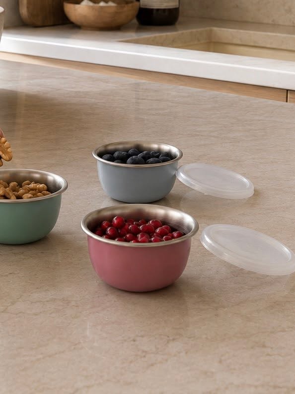 Schalen mit Deckel PASTEL – Set mit 3 Schalen