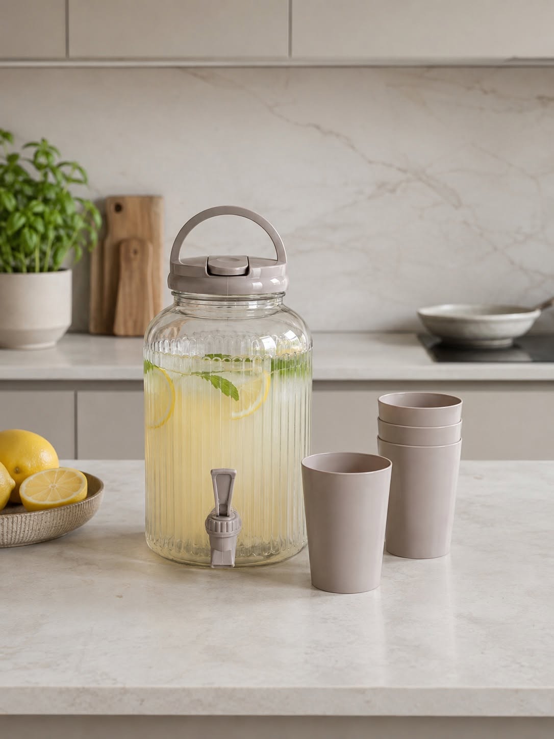 Dispenser med drikkeglas - flere farver