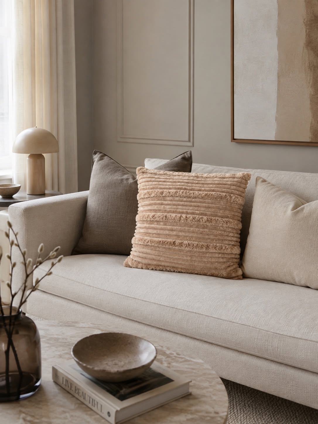 Kissen mit Füllung 45x45 cm - Beige