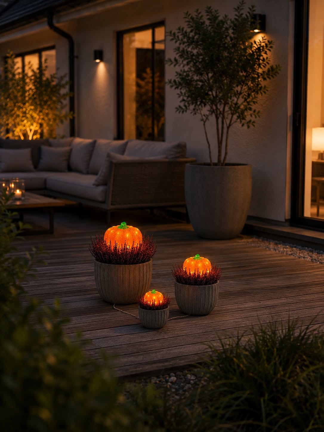 Kürbisse mit LED-Licht - Set mit 3 Stück