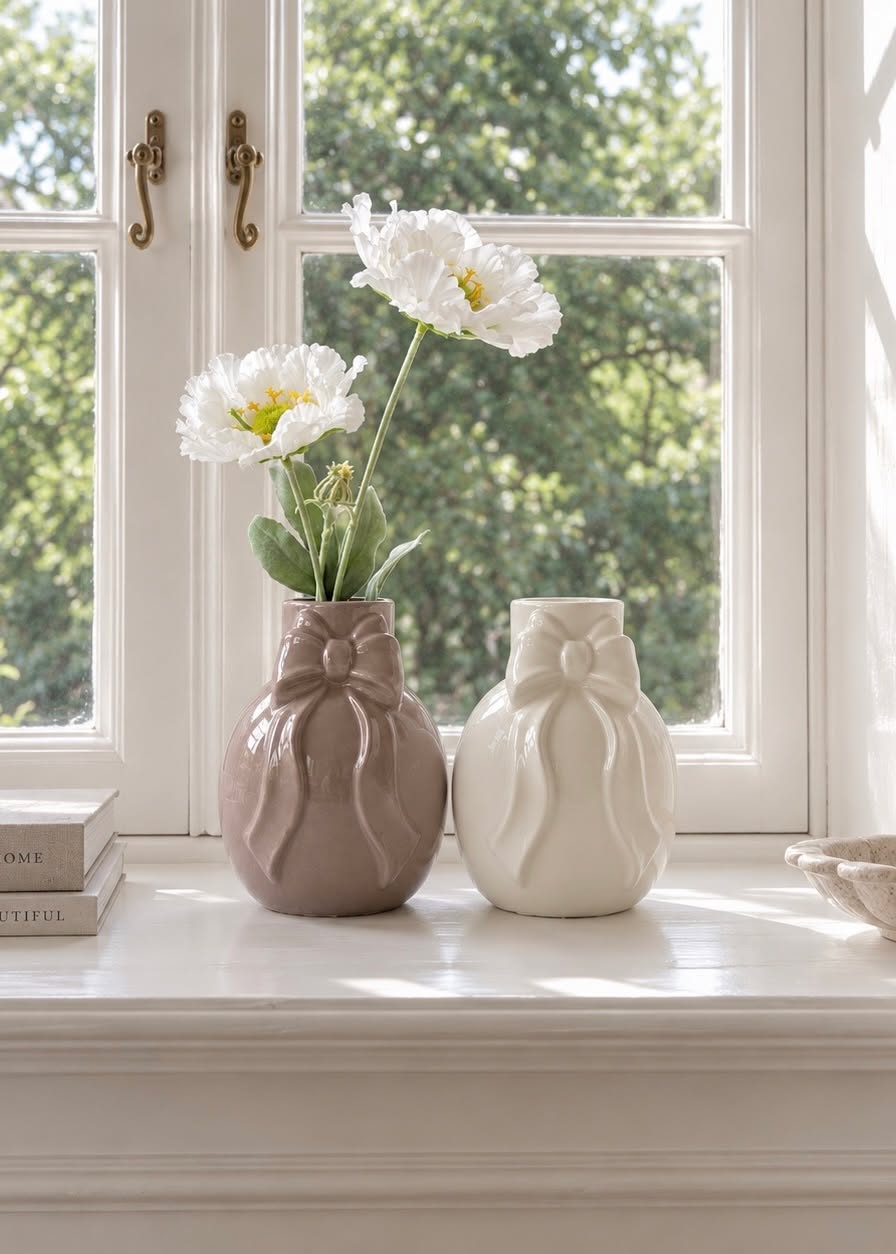 Vase mit Schleife - Old Rose
