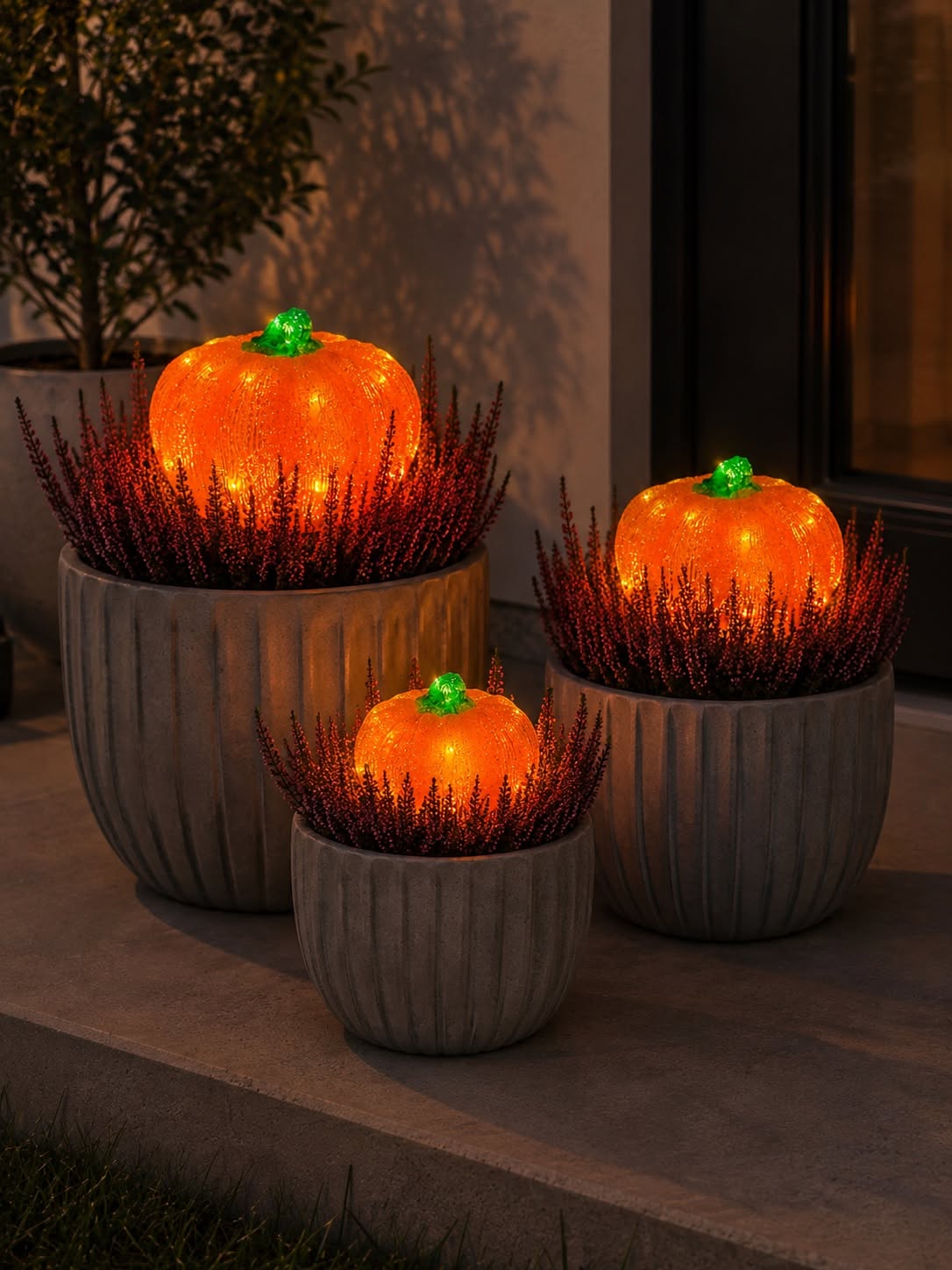 Kürbisse mit LED-Licht - Set mit 3 Stück