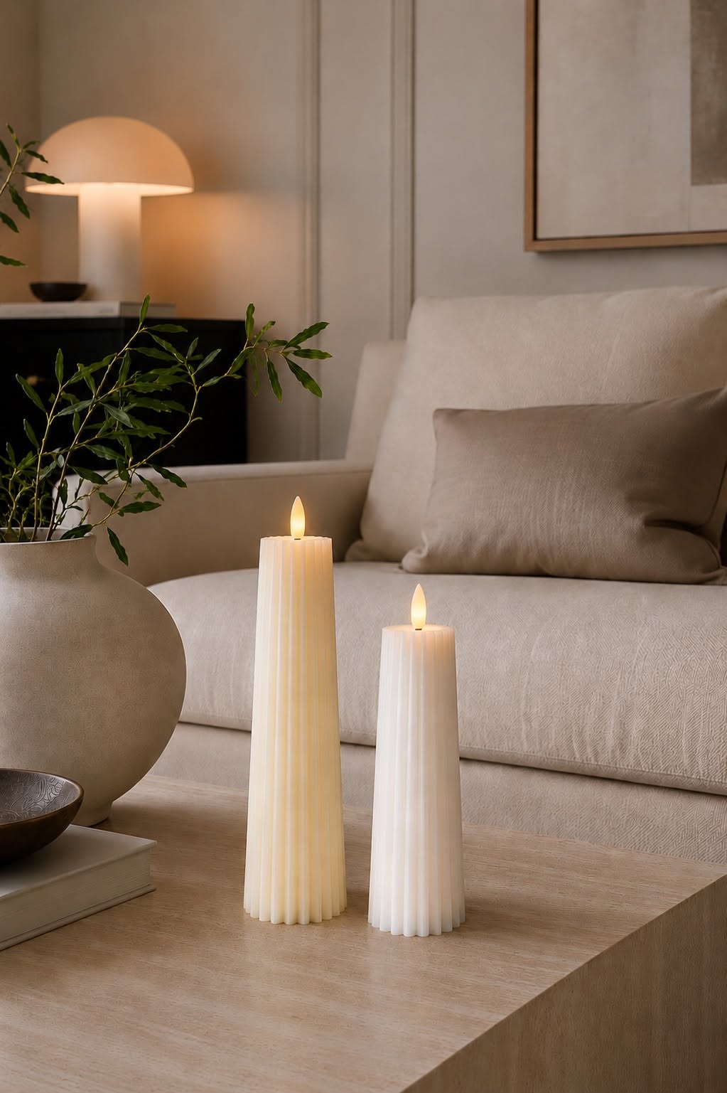 LED-Blockkerzen mit Rillen - Set aus 2 Stk. inkl. Fernbedienung