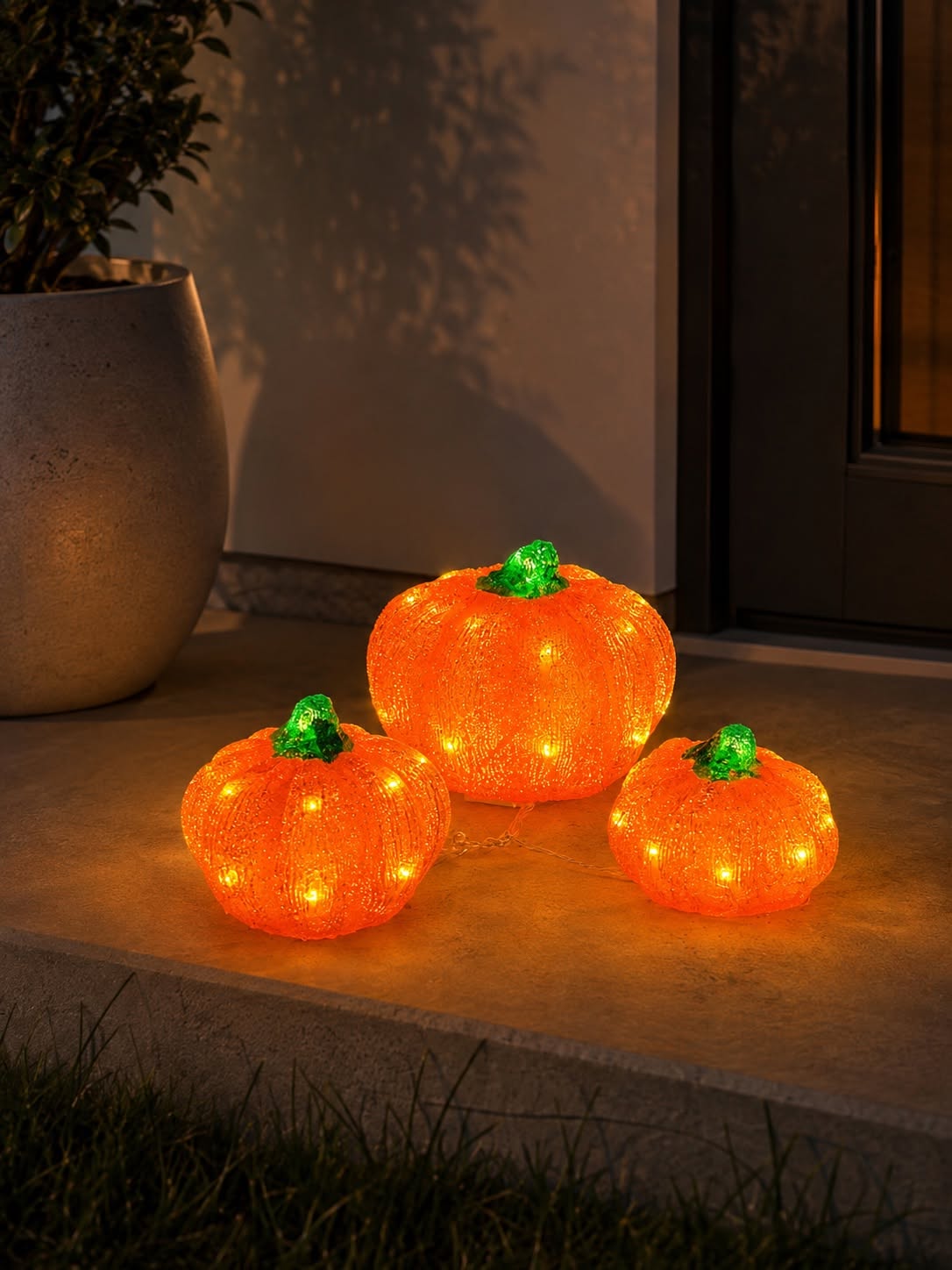 Kürbisse mit LED-Licht - Set mit 3 Stück