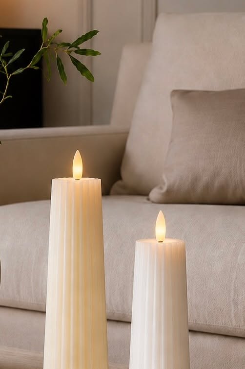 LED-Blockkerzen mit Rillen - Set aus 2 Stk. inkl. Fernbedienung