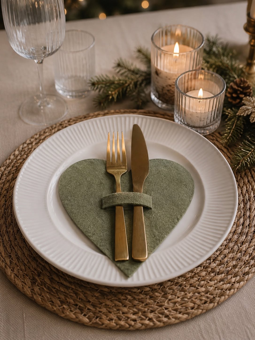 Weihnachtsherzen für die Tischdekoration - Grün 4 Stk