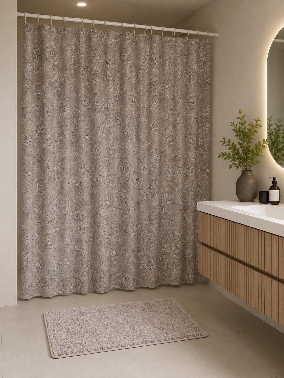 Badezimmerset: Duschvorhang & Badematte / Beige