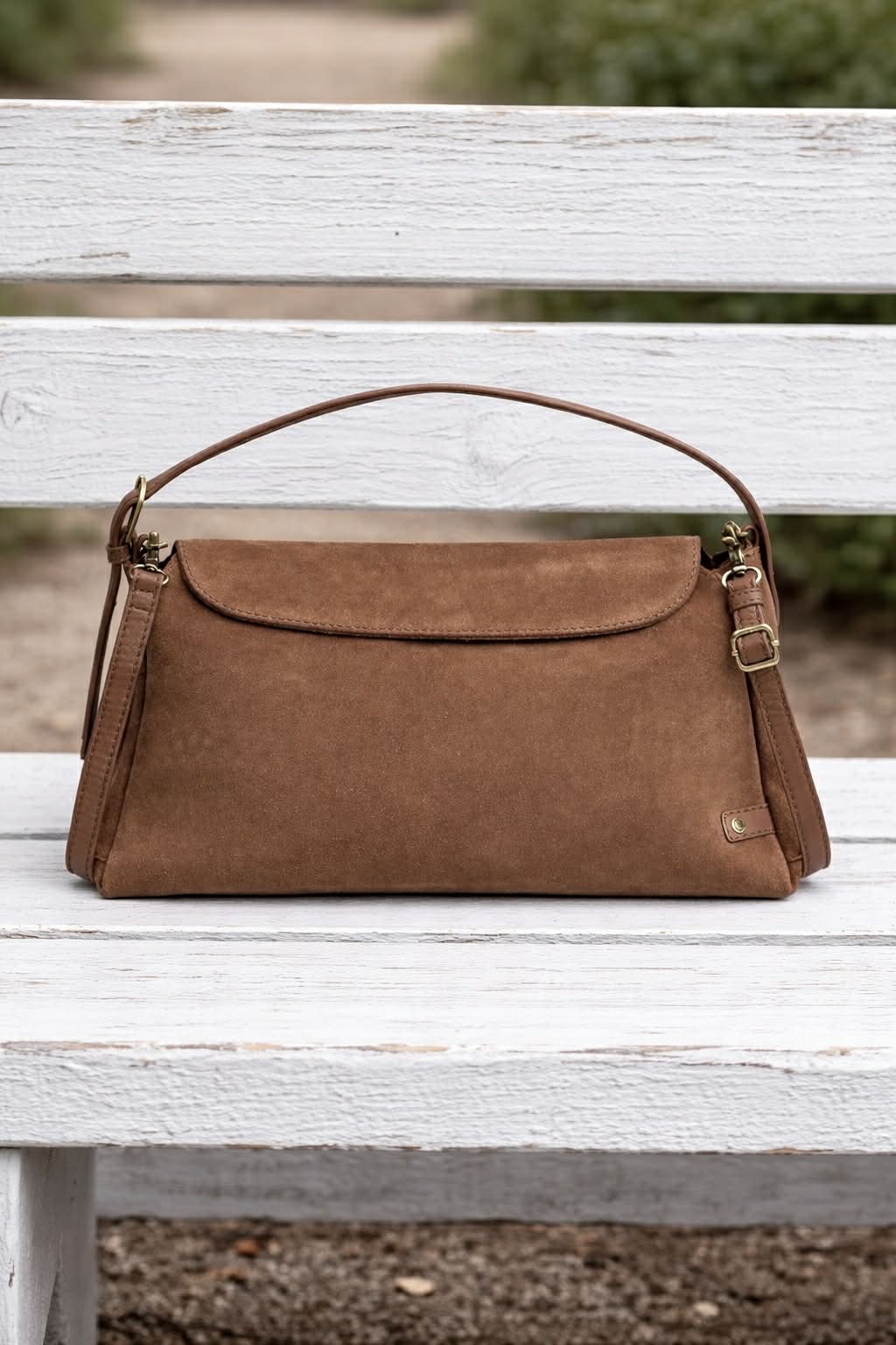 Wildleder-Handtasche Cognac