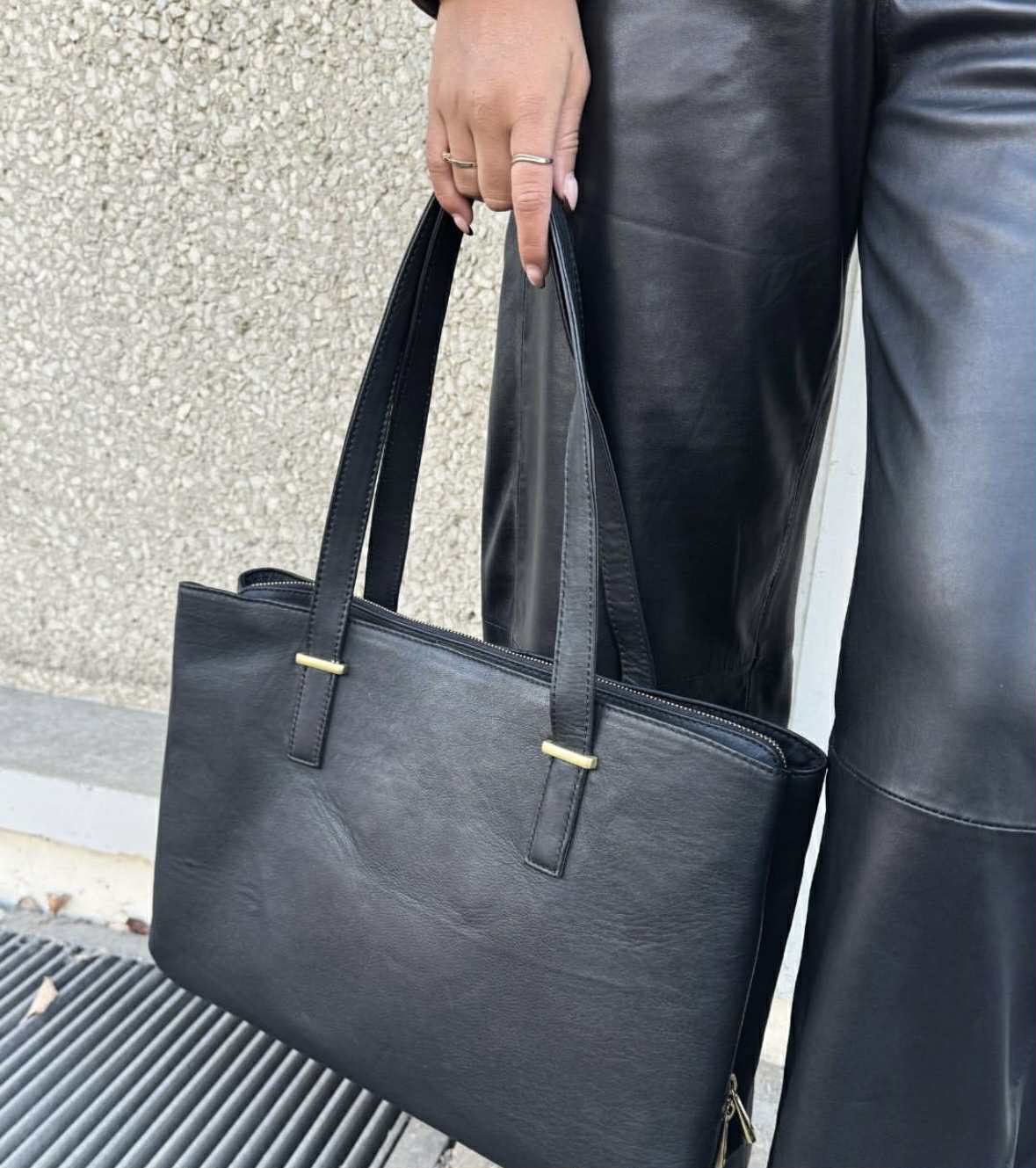 Arbeitstasche / Shopper - Schwarzes Kalbsleder