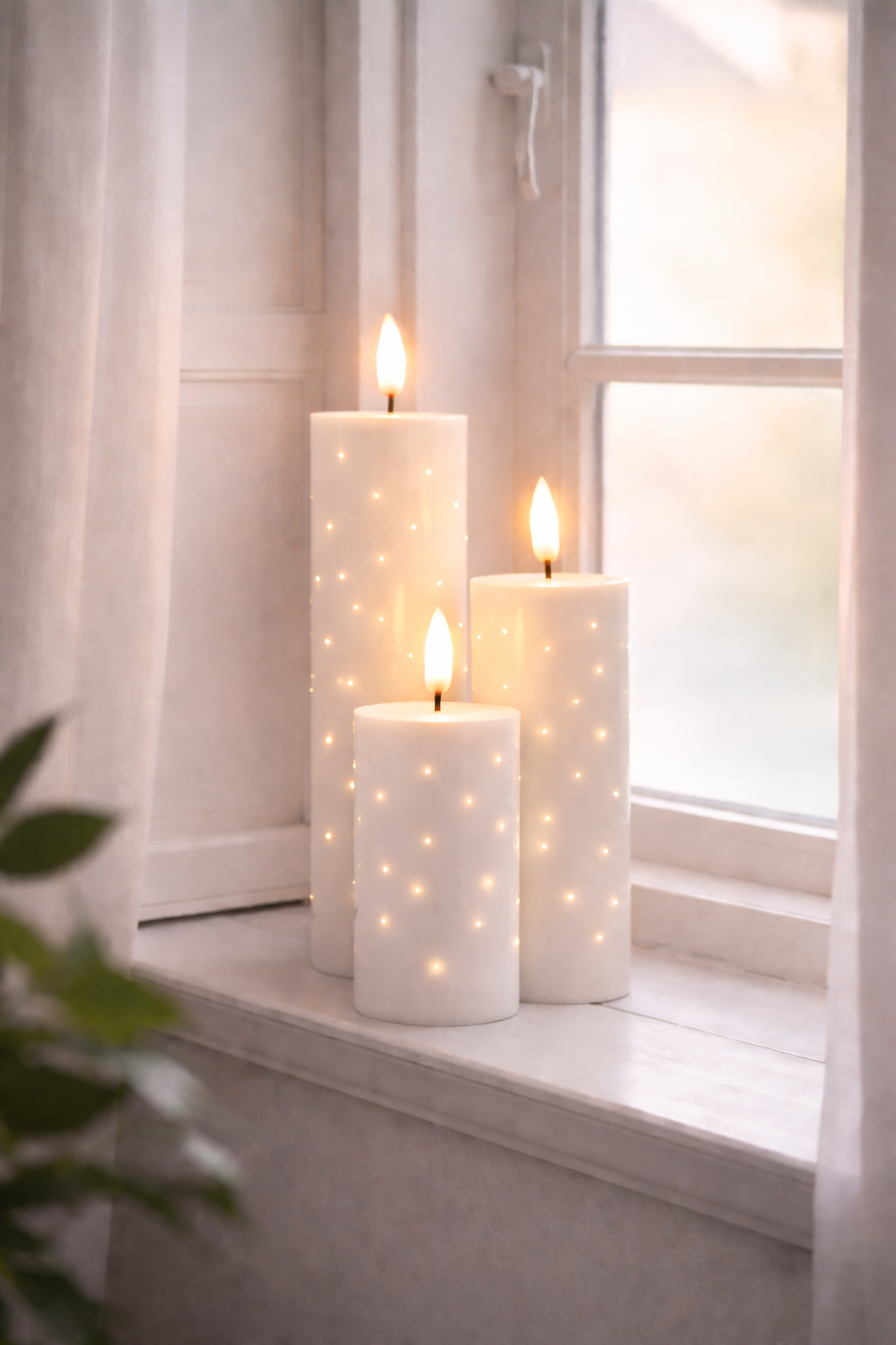 LED-Blockkerzen TWINKLE Weiß - Set mit 3 Stk.