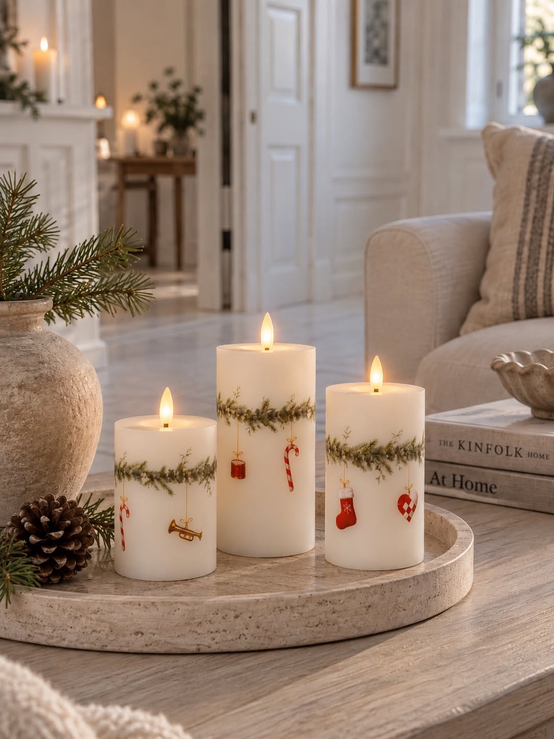 LED-Blockkerzen Weihnachten - Set aus 3 Stk.
