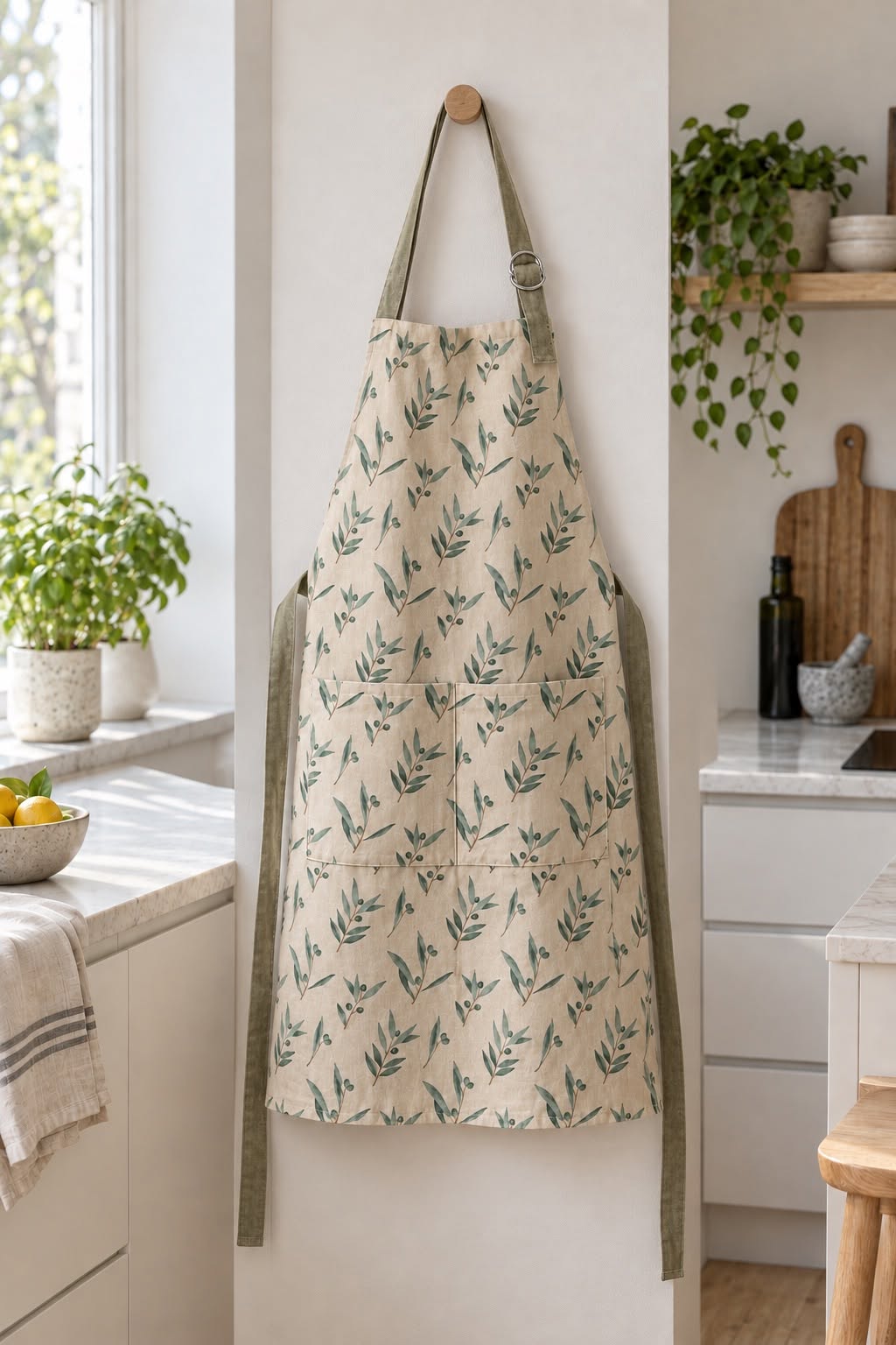 Forklæde med lommer - Oliven
