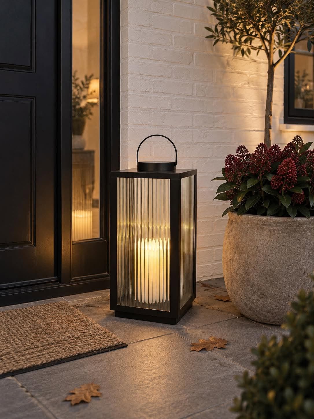 Laterne Nordic mit Blockkerze und Timer