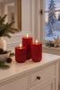 LED-Blockkerzen mit Rillen Rot - 3 Stk mit Fernbedienung