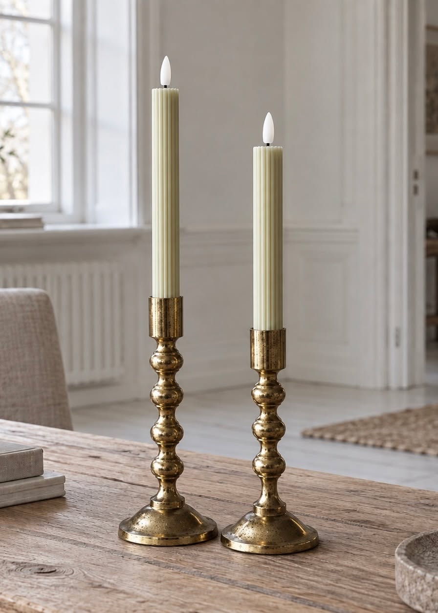 LED Stabkerzen Rillen und Fernbedienung - Sage green