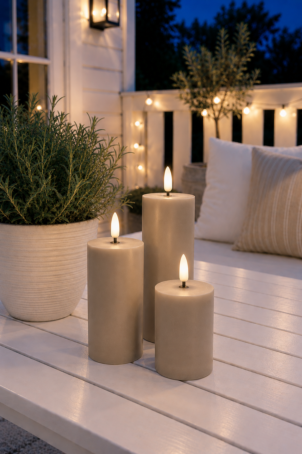 LED-Außen-Blockkerzen-Set (3 Stück) – Sandfarben