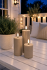LED-Außen-Blockkerzen-Set (3 Stück) – Sandfarben
