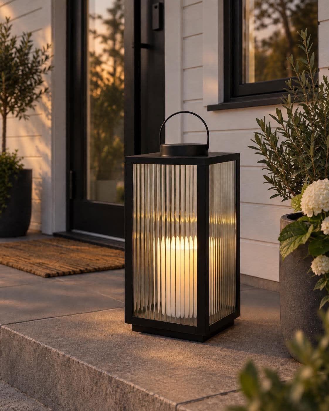 Laterne Nordic mit Blockkerze und Timer