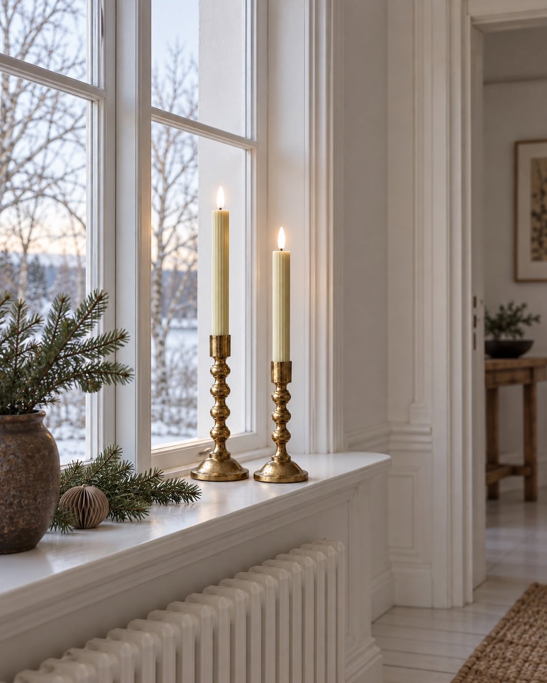 LED Stabkerzen Rillen und Fernbedienung - Sage green