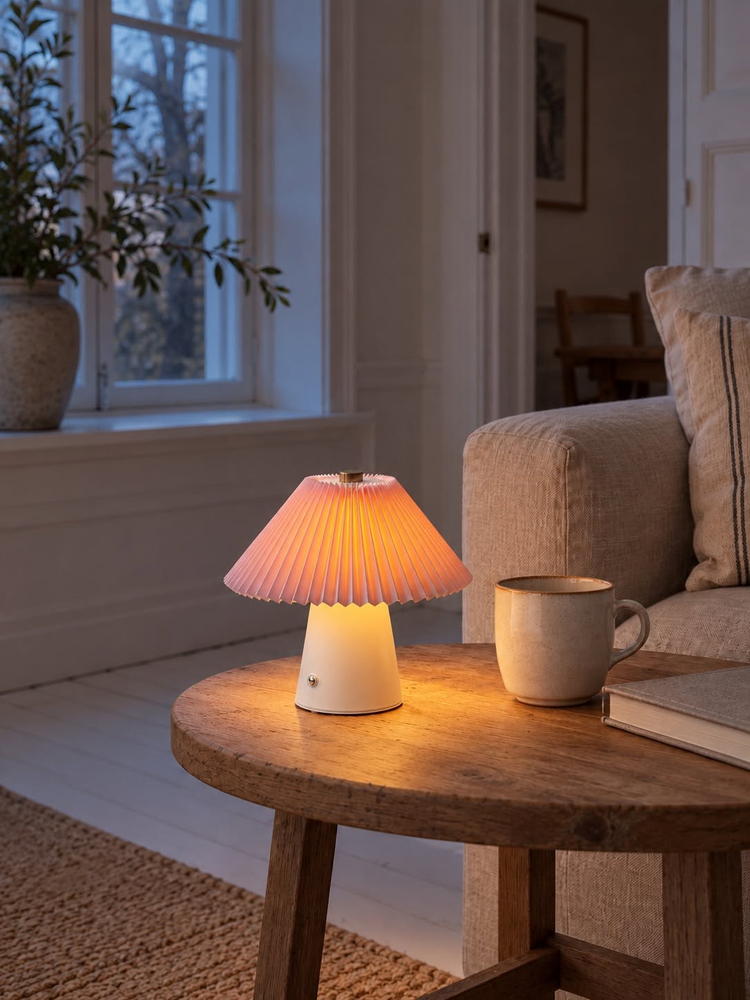 Tischlampe Plissee wiederaufladbar - Rosa