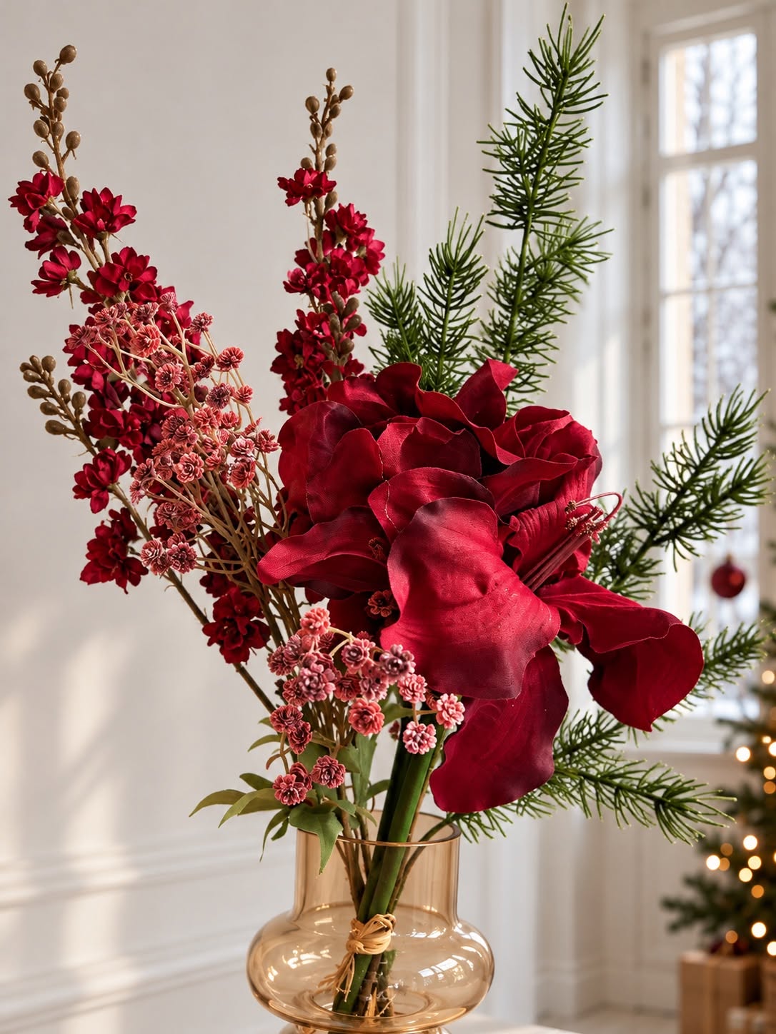 Weihnachtsstrauß mit Amaryllis - Rot
