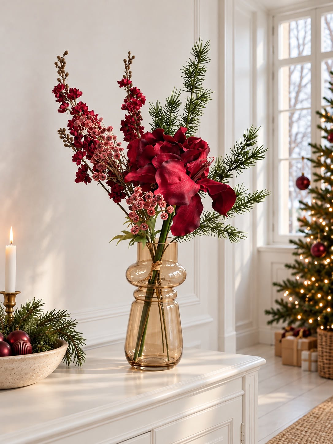 Weihnachtsstrauß mit Amaryllis - Rot
