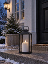 LED-Outdoor-Blockkerze - Weiß mit Rillen 12,5 cm