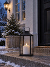 Outdoor LED-Blockkerze - Weiß mit Rillen 10 cm