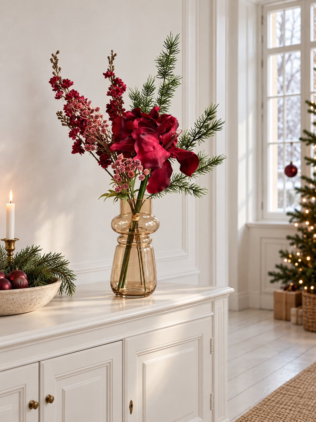 Weihnachtsstrauß mit Amaryllis - Rot