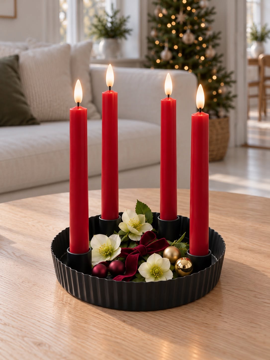 Adventskerzenhalter aus Metall – schwarz, rund