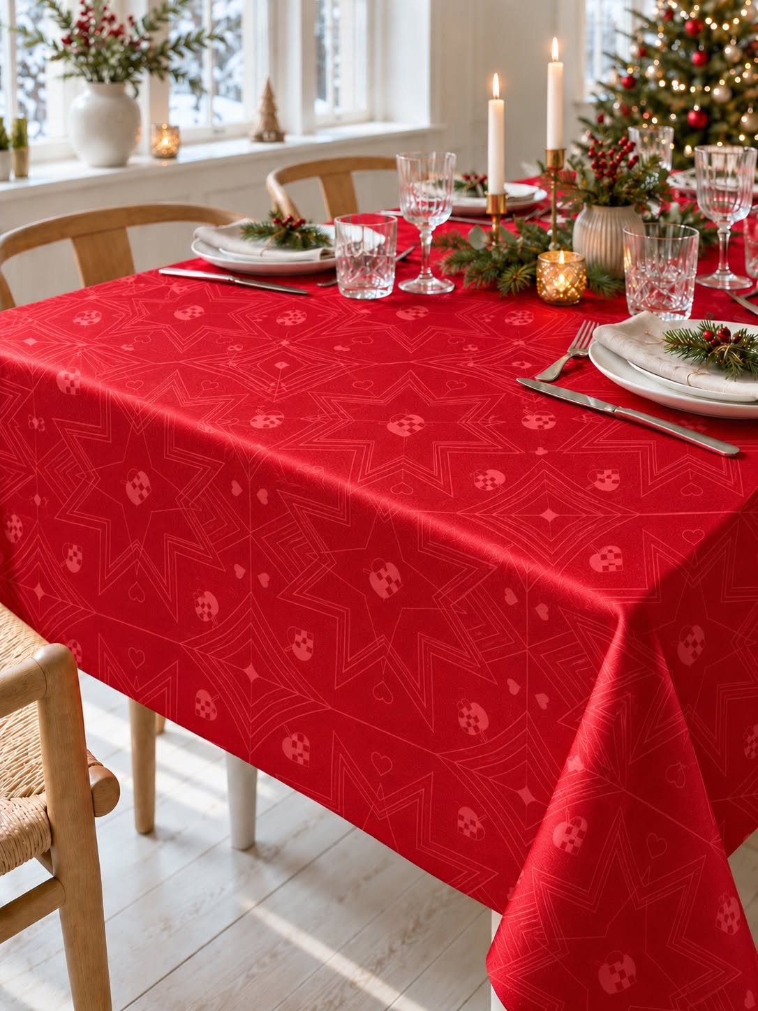 Weihnachts-Tischdecke Jacquard - Rot 320cm