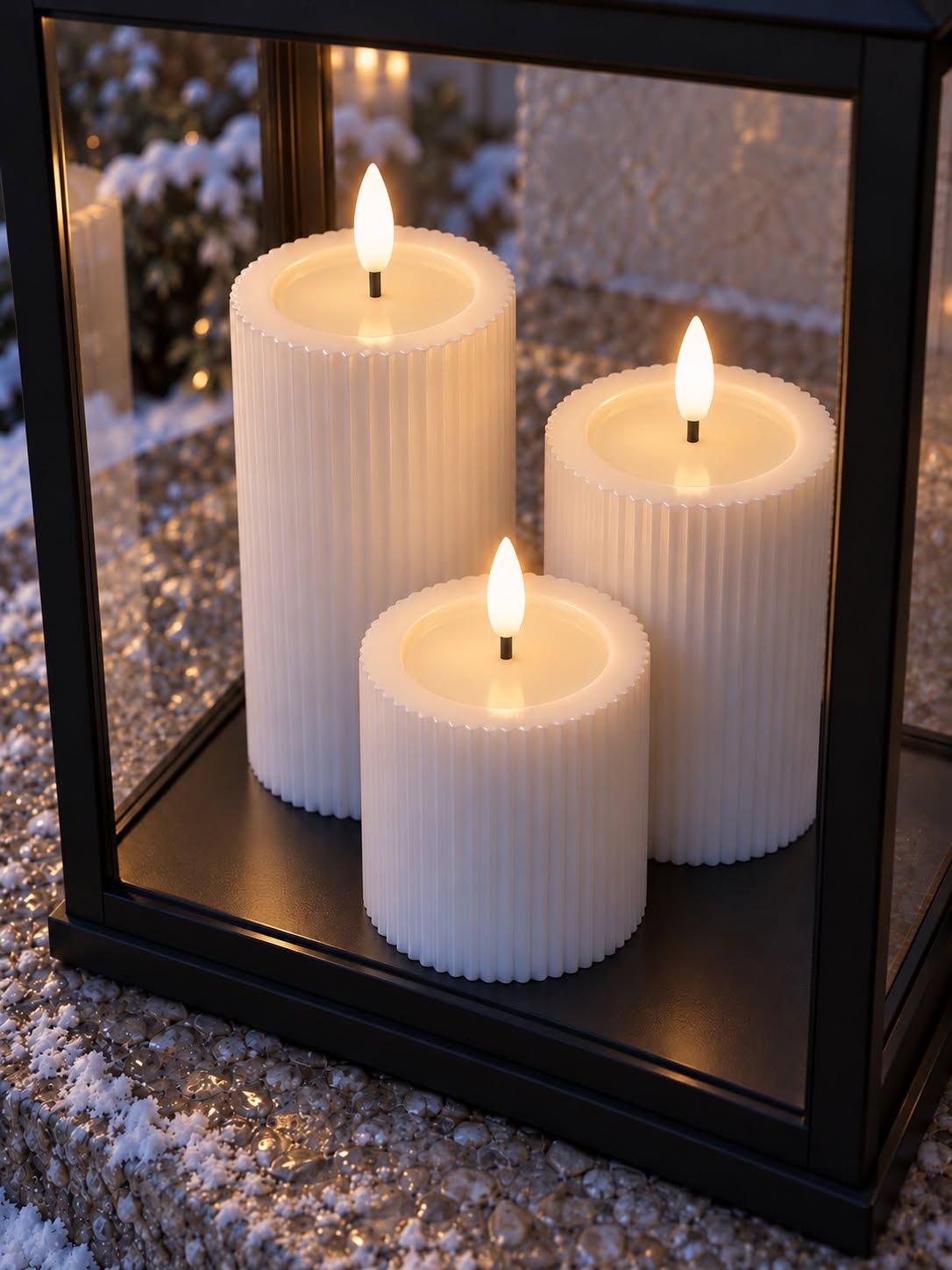 Outdoor LED-Blockkerze - Weiß mit Rillen 10 cm