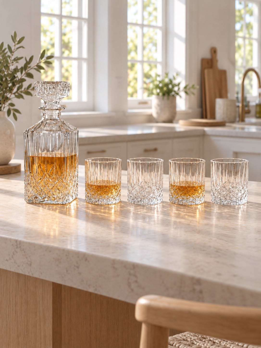 Glaskaraffe mit 4 Gläsern – Kristalldesign
